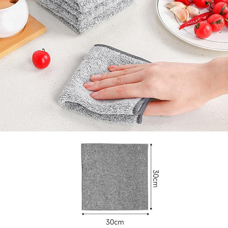 2/5/10pcs Gray Bamboo Charcoal Thickened Super Absorbent Dishcloth Oil Resistant Kitchen Wipes Microfiber Cleaning Cloths