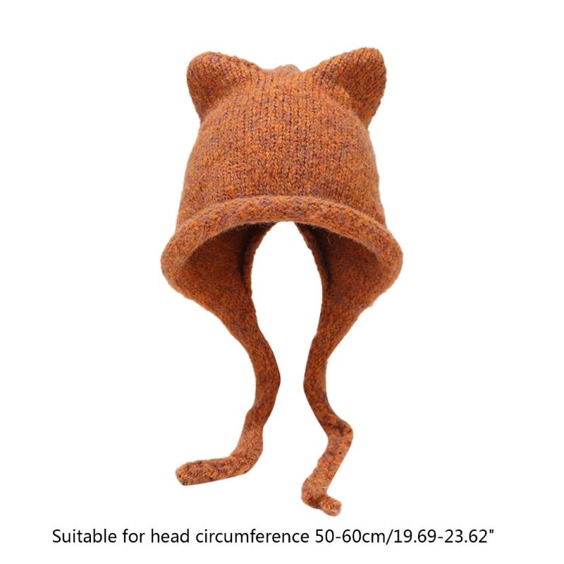 Unisex Solid Color Crochet Hat Cat Kitten Ear Shape Hat Warm Fluffy Winter Crochet Warm Skiing Supplies for Adult Teens
