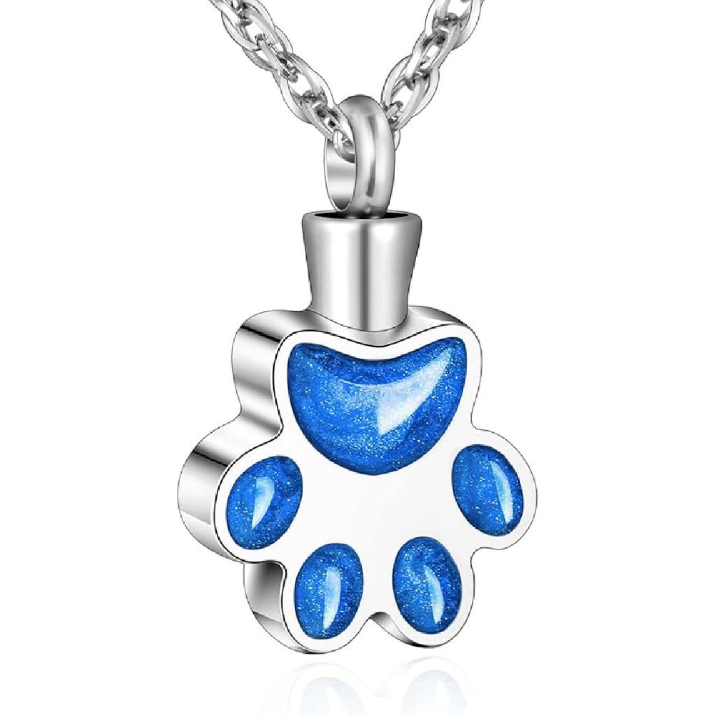 abooxiu Paw Print Urn Necklace for Ashes Cremation Necklace for Pet Ashes Stainless Steel Ash Necklace Memorial Ash Holder