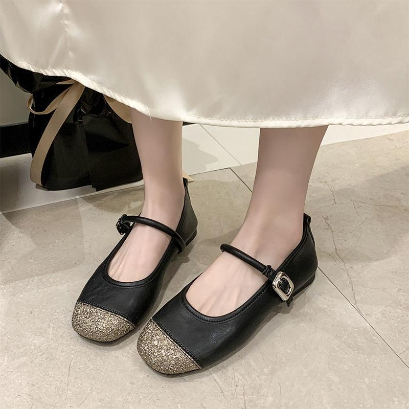 One Word with Retro Light Mouth Mary Jane Shoes 2025 New Summer Silver Evening Wind Soft Sole French Flat Sole Shoes Women
