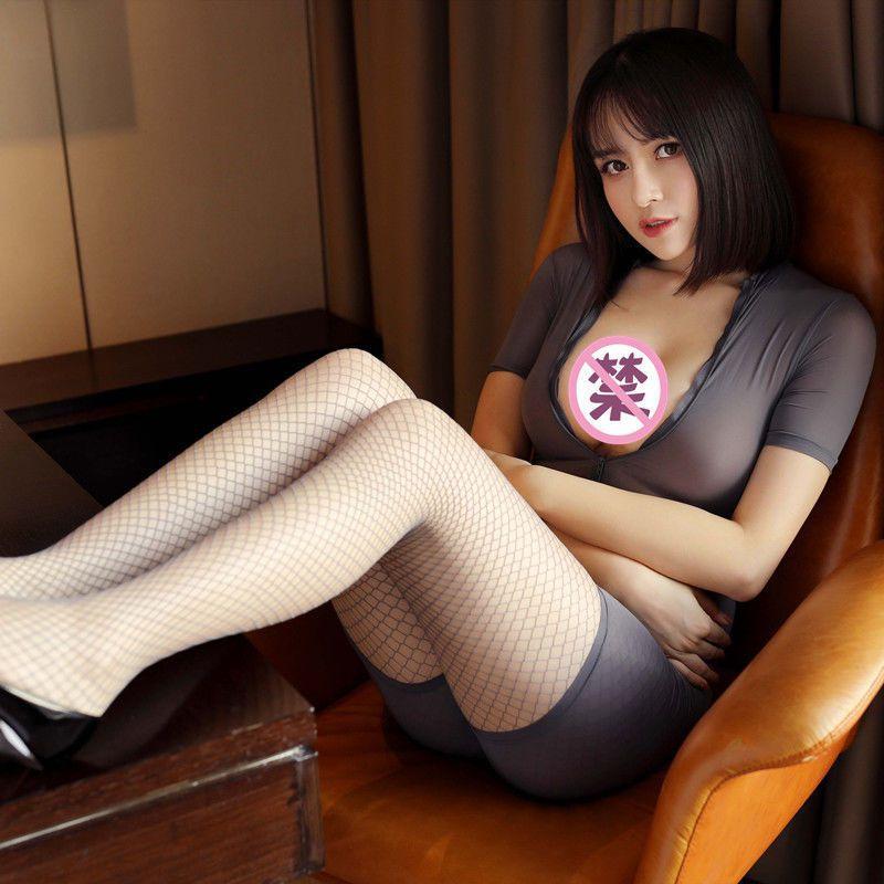 Short sleeved double head zipper open crotch jumpsuit perspective shorts Sexy lingerie Pajamas Yoga Fitness Excluding stockings