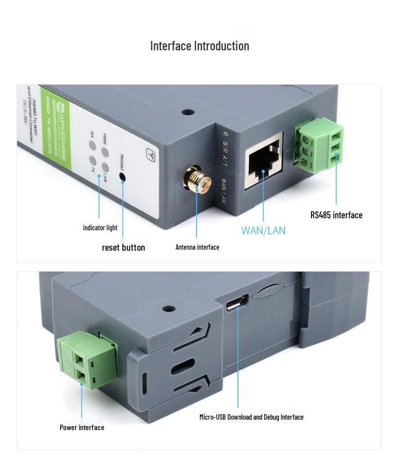 RS485 To WiFi Ethernet Module: RJ45 Serial Port Server with Modbus & MQTT, DIN Rail Mount