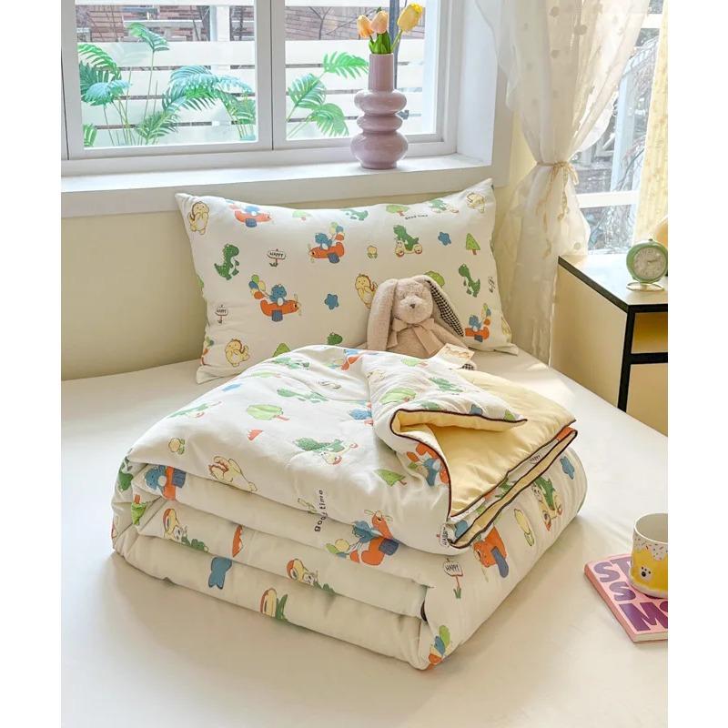 Cute Cartoon Printed Thin Quilt Kids Students Summer Double Yarn Soybean Air Conditioning Comforter Lightweight Cooling Blankets