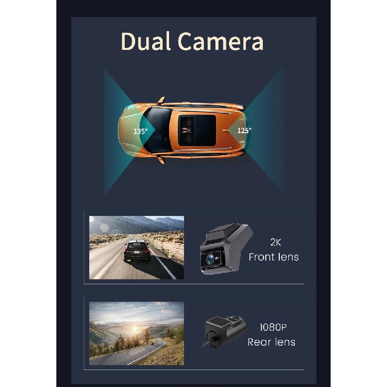 2K 4G 3Inch Dashcam with Dual Lens Record Wifi Gps Tracking Fit Remote Live Video Check On Phone 12-24v Power Supply Car Camera