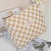 Simple Premium Makeup Bag In Checkered Pattern, Multifunctional Makeup Storage Bag Tote Bathroom Shower Purse Bag Portable Makeup Brush Clutch Bag