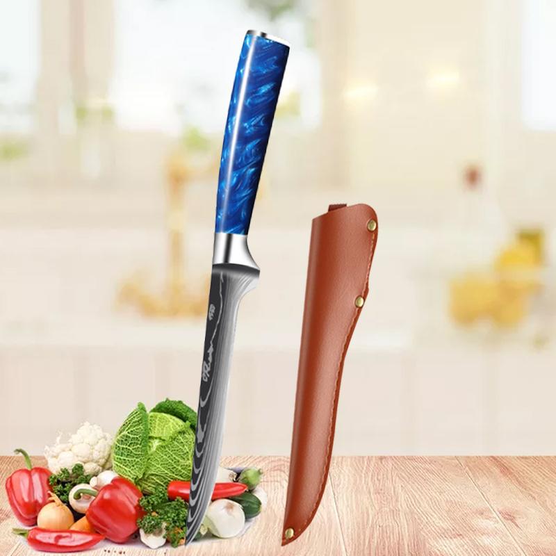Kitchen Knife Boning Knife Damascus Laser Pattern Butcher Knife Stainless Steel Bone Meat Fruit Vegetables Fish Chef Knife