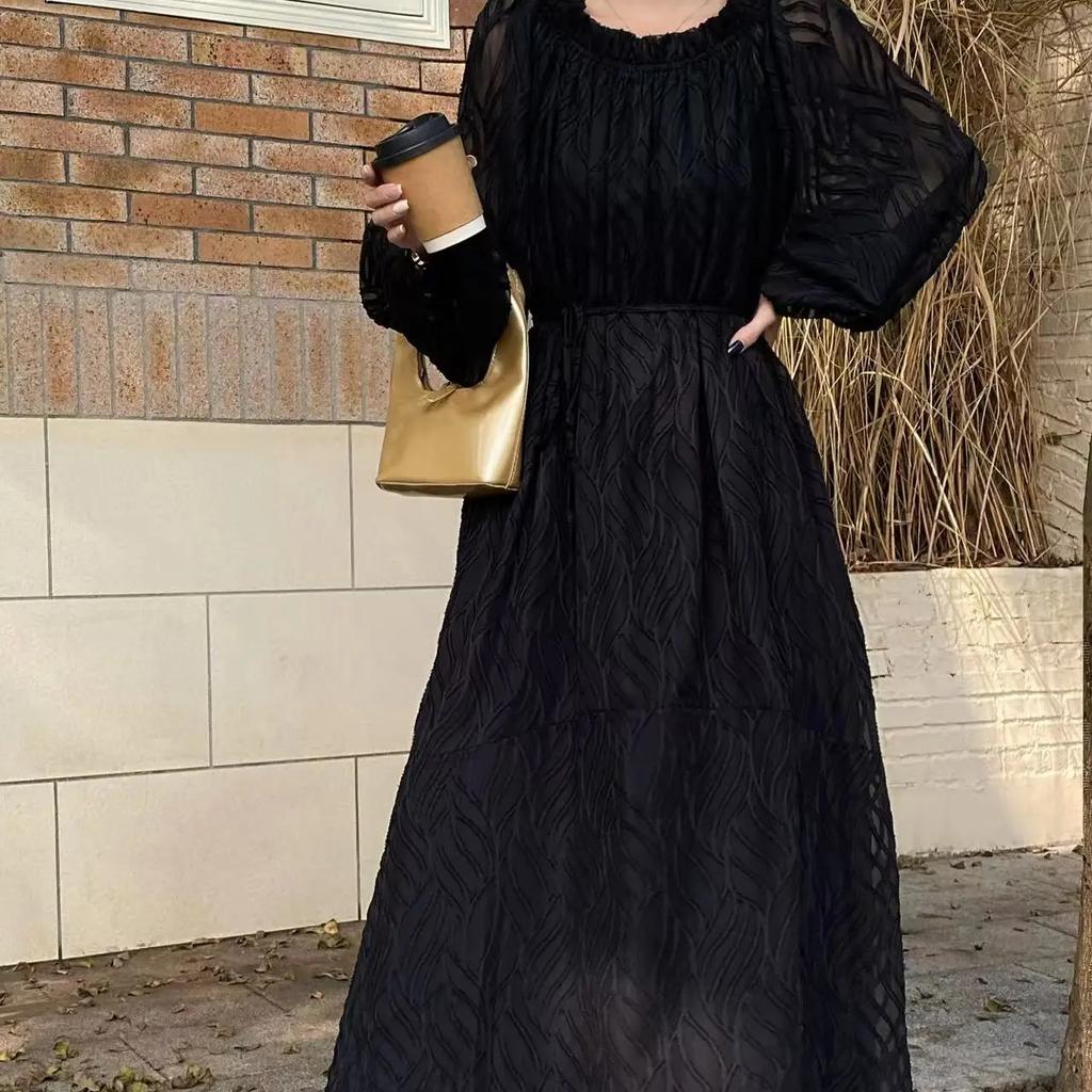 Spring Pink Dress Women Off Shoulder Fashion Long Sleeve Ladies Dresses Korean Style Loose Pleated Ruffle Woman Long Dress