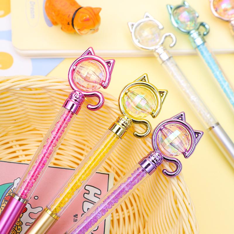 Cat Rhinestone Diamond Pen - Creative Oil-Based Journaling Pen with Tail Bead