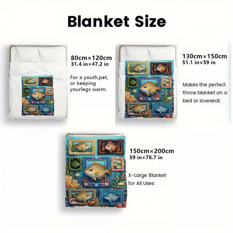 Underwater Fish Frames 2D Flat Pattern Flannel Blanket, High Quality All Seasons, Home Decor, Warmth and Comfort, Perfect for Christmas Gifts.