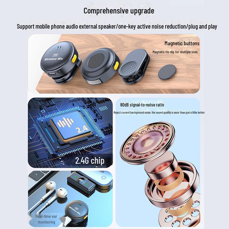 Wireless Lavalier Microphone with Two-in-One Interface for Live Broadcasts and Noise Reduction