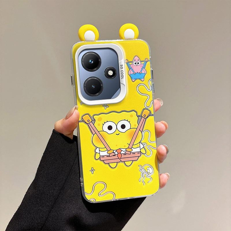 KEYSION Cute Ear Cartoon Case for Infinix Hot 30i with Lanyard Soft Silicone+PC Shockproof Phone Back Cover for Infinix Hot 30i