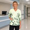 Women's Floral Print Scrub Top with V-Neck, Pockets, Side Slits and 3/4 Sleeves