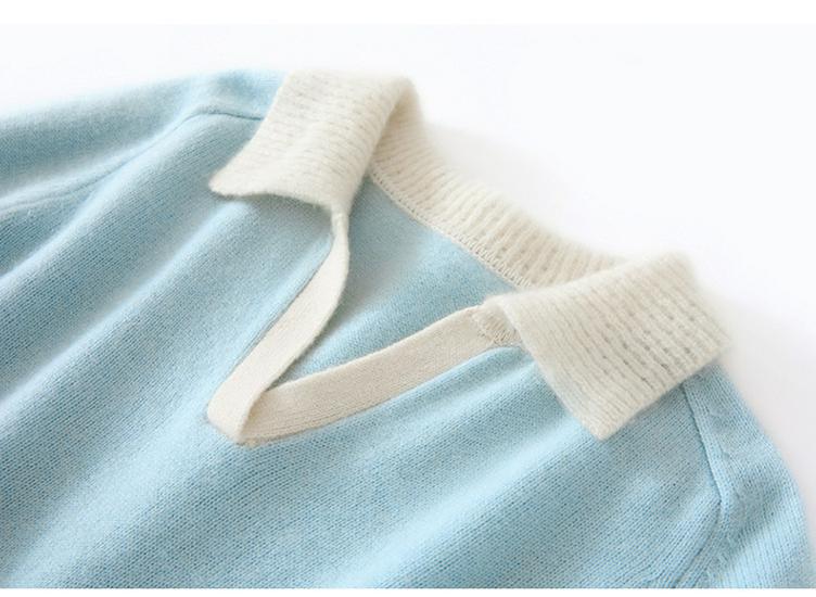 Patchwork Lapel Cashmere Sweater: Women's Slimming Knitwear Pullover