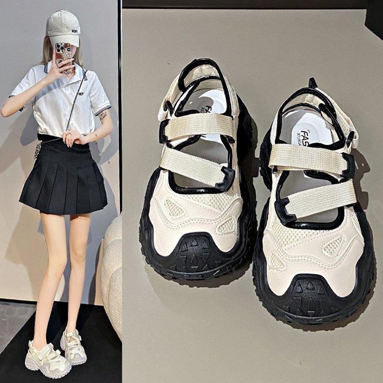 Ugly Cute Thick-soled Bag Head Roman Sandals Women's Summer Wear 2025 New Breathable Hollow Sports Dad Hole Shoes