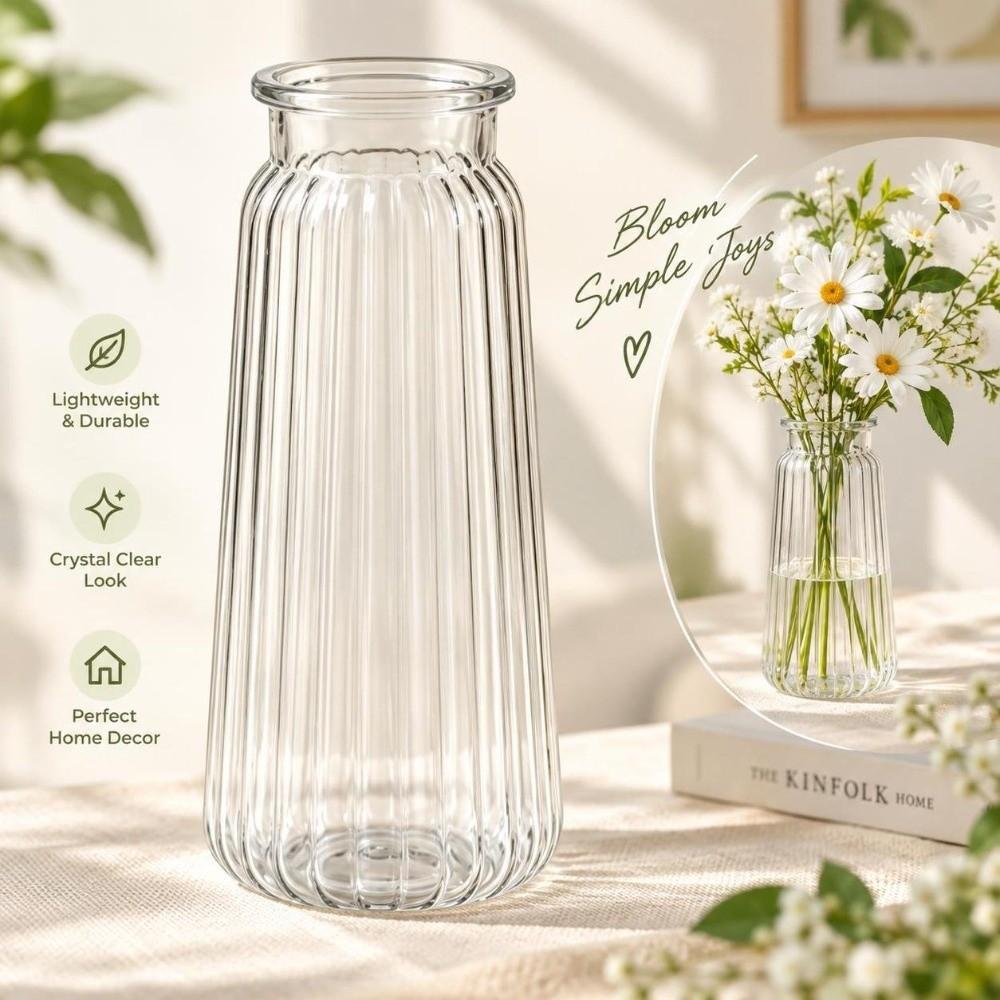 Ribbed Design Clear Flower Vase Nordic Style Flower Arrangement Cylinder Vases Home Decoration