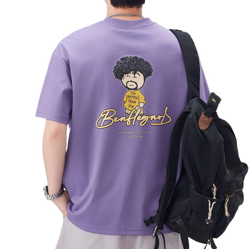 Summer American Heavy Craftsman Short Sleeve Men's Embroidered Round Neck Loose T-shirt Short T-shirt