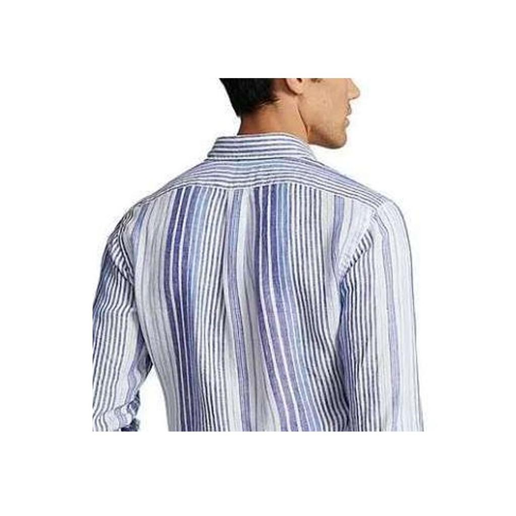 Polo Ralph Lauren Striped Print Pointed Collar Long Sleeve Shirt Men shirts Blue 710931799-001