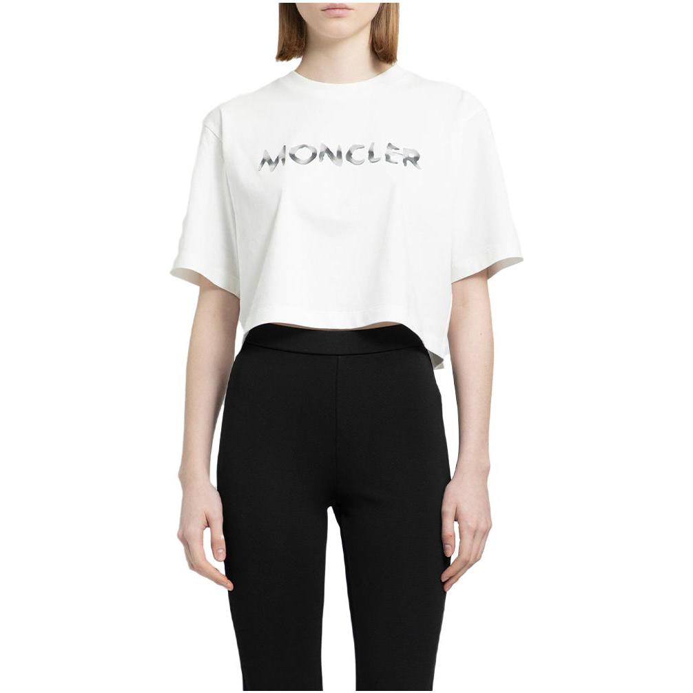 Moncler Logo Print Round Neck Pullover Short Sleeve T-Shirt Women tops White 8C00019-899WS-033