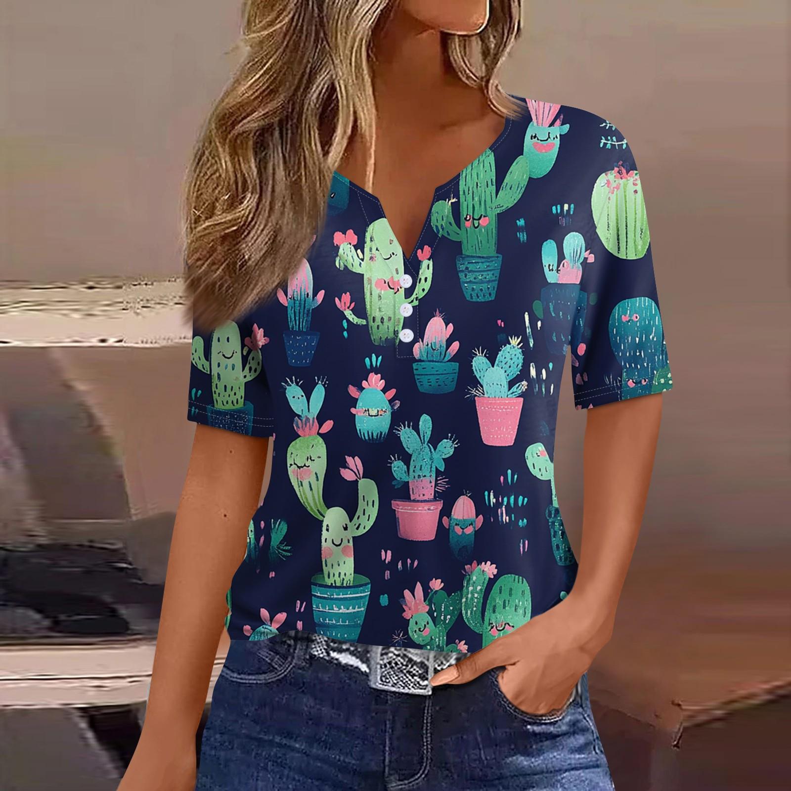 

Жен. Футболка Футболка С принтом Пуговицы С короткими рукавами Повседневные Выходные Мода Классический V-образный вырез Обычный Верх L