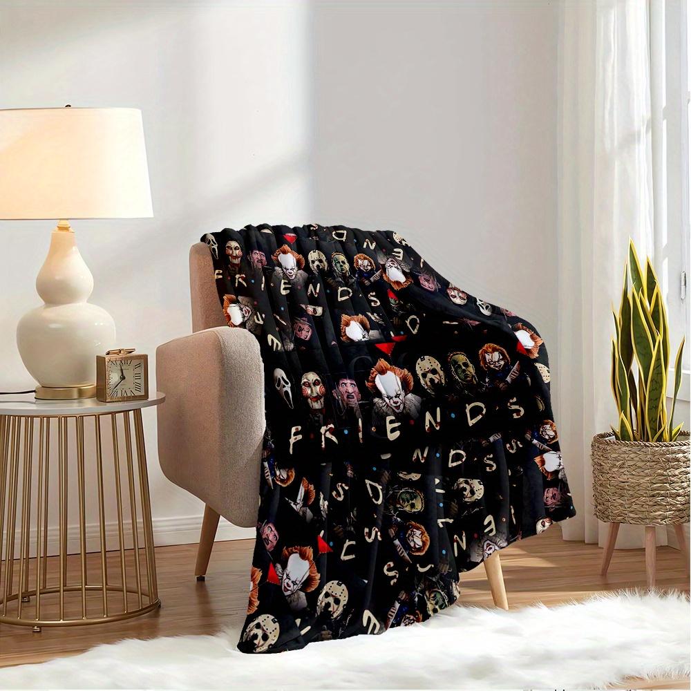 1pc Horror, ,Printed Flannel Blanket, Super Soft Plush Bed Cover, Four Seasons Quilt for Sofa, Bed, Office,90