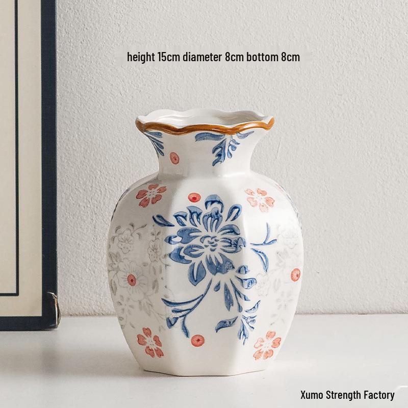 Vintage Blue & White Porcelain Ceramic Vase for Home Flower Arrangement