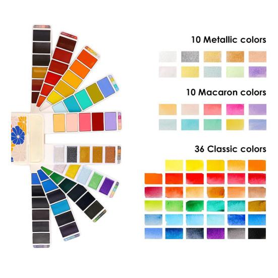 

Watercolor Paint Set 56 Colors Foldable Paint with Brush Pen Vibrant