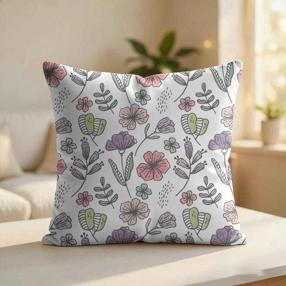 Sketch Flower Funny Pattern Cushion Cover Silky Short Plush Invisible Zipper Dustproof Sofa Pillow Case For Home Decor