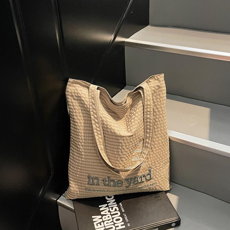 2025 new letter embroidery student large-capacity versatile shoulder bag women's commuter tote bag canvas leisure bag
