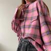 Camicia a quadri classica retrò europea e americana alla moda nuovo top a quadri rosa versatile tendenza colletto risvoltato camicia larga