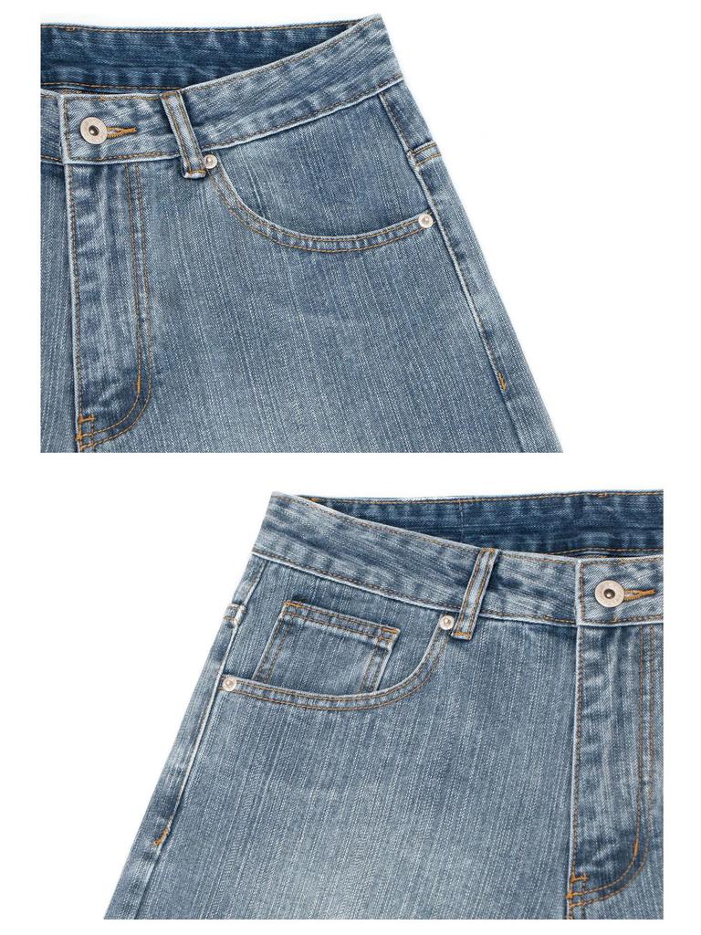 Unisex Retro Bootcut Jeans: 15.5oz Washed Heavyweight, Loose Fit Casual Pants