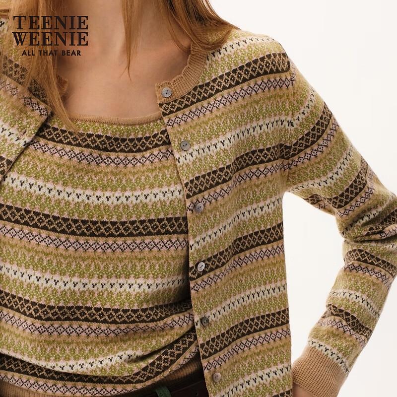 Teenie Weenie Women's Striped Bear Jacquard Knit Cardigan