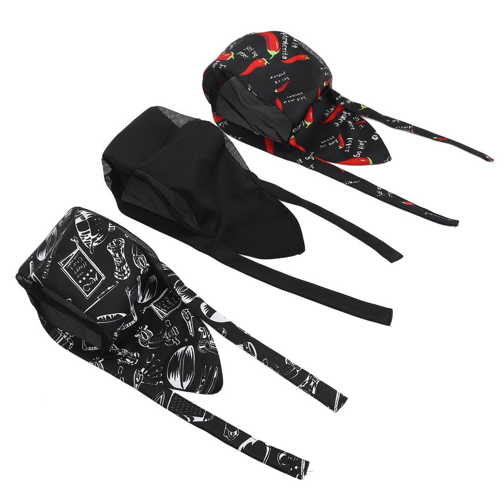 3pcs Unisex Adjustable Kitchen Cooking Skull Cap Breathable Fashionable Chef Hat with Tie for
