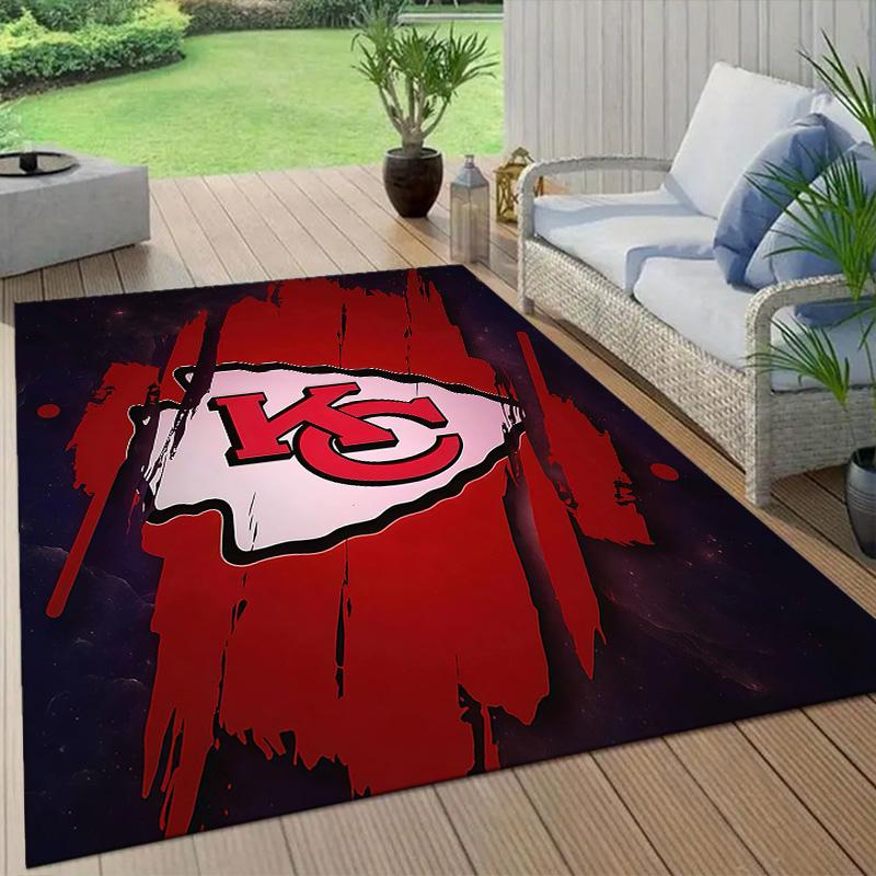 Kansas City Chiefs Flannel Pattern Square Carpet,Area Rug,Carpet Rug for Living Room Bedroom Sofa Playroom Decor,Non-slip Floor Mat