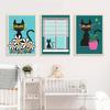 Lustige Katzen Mid Century Poster und Drucke Leinwand Malerei Schwarze Katze Wandbilder für Wohnzimmer Katzenliebhaber Geschenk Home Decoration Kein Rahmen