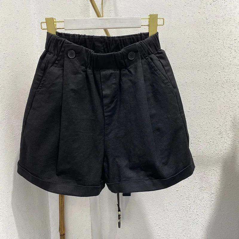 

Women s High-Waist Washed Cotton Summer Shorts: Elastic, Loose, Versatile, Wide-Leg, and Trendy Casual Sportswear 2XL (135-150 jin)