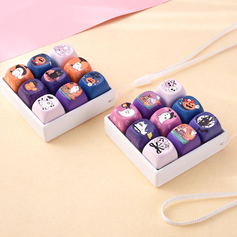 Creative Halloween 9-Key Keyboard Pendant Cute Fidget Keycap Keychain Portable Stress Relief Toy for Outdoor Use
