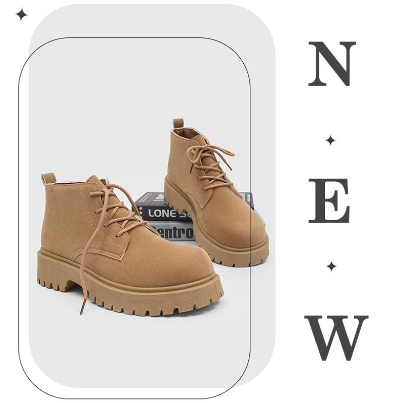 Fashion Mens High Top Derby Boots Chunky Platform Sole Big Round Toe Suede Leather Retro Vintage Work Shoes Anti-Slip Comfortable Autumn