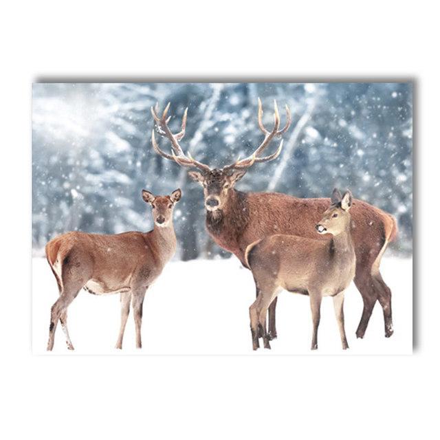 Winter Lake Mountain Canvas Painting Snow Tree Deer Wall Art Picture Print Natural Landscape Nordic Poster Room Home Decor Gifts