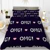 Love Theme Duvet Cover Set King Queen Size Heart Shape Romantic Letters Pink Flower For Kids Girls Couples Polyester Bedding Set