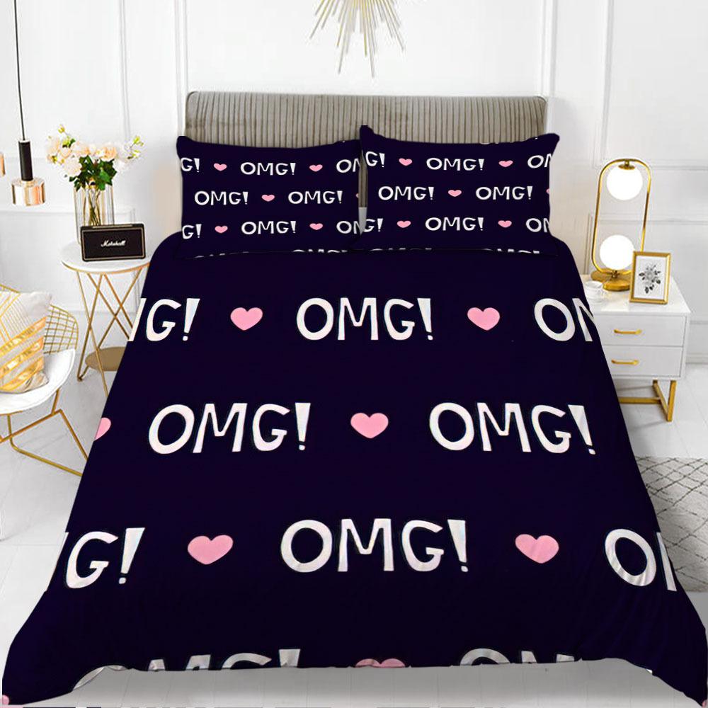 Love Theme Duvet Cover Set King Queen Size Heart Shape Romantic Letters Pink Flower For Kids Girls Couples Polyester Bedding Set