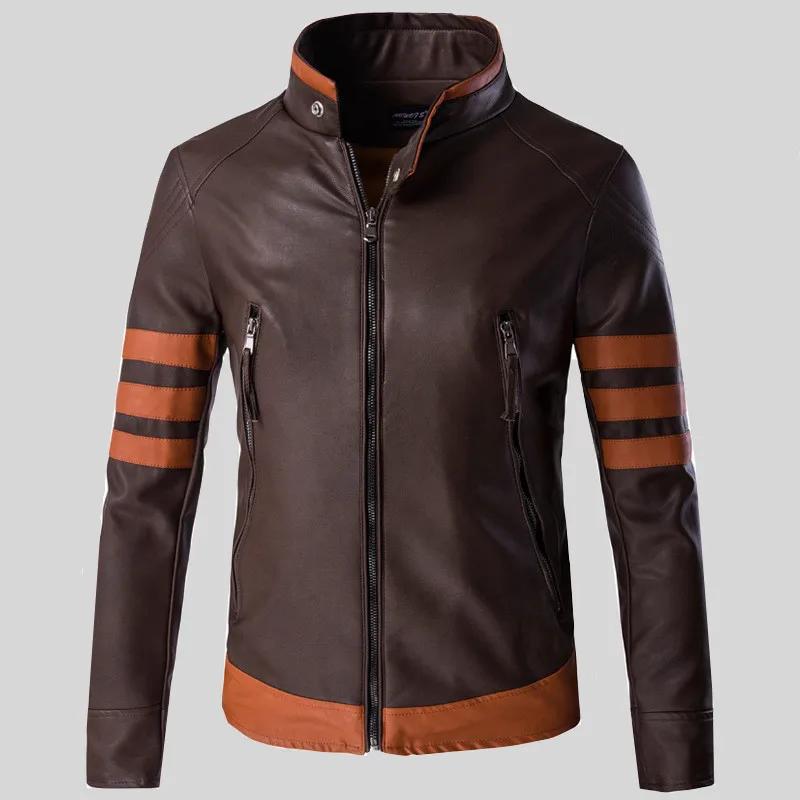 

Осенняя мужская кожаная куртка на молнии Wolverine Casual PU Leather Locomotive Coat Logan Bomber Jacket Slim Coats S коричневый