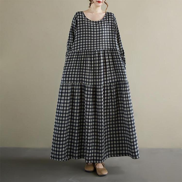 Spring Vintage Floral Print Maxi Dress Plus Size Women Loose Oversize Long Sleeve Casual Basic Long Dress