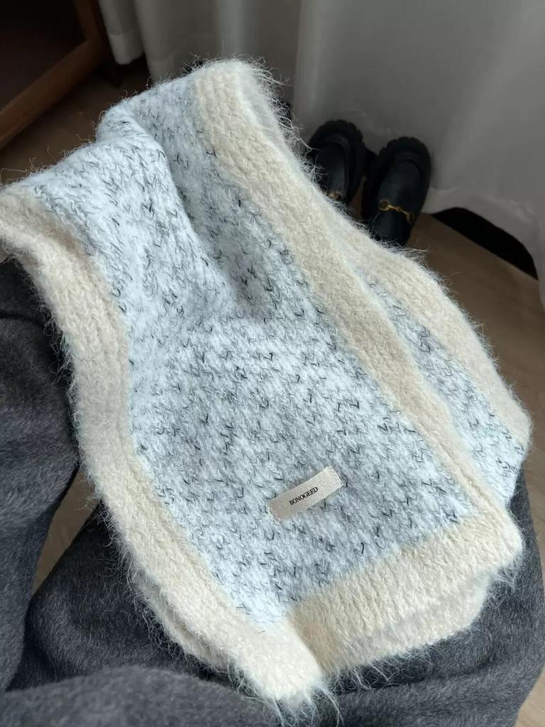 1116 autumn and winter knitted scarf women's high-end feeling containing wool versatile and warm student neck protection wool scarf tide
