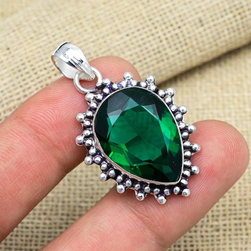 Chromdiopsid Edelstein 925 Massiv Sterlingsilber Handgefertigter Schmuck Exquisites Anhänger für Damen