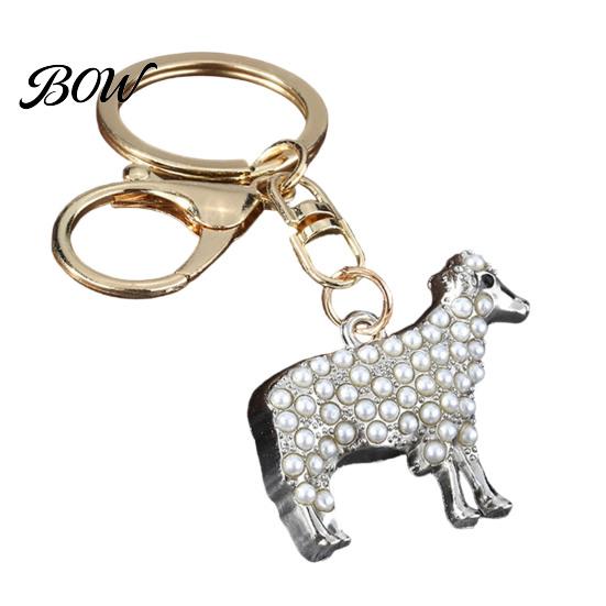 Alloy Keychains Faux Pearl Sheep Keychain, Zinc Lamb Car Key Ring Mini Holder, Handbags Backpacks Charm Decorative Accessory for Women Girls