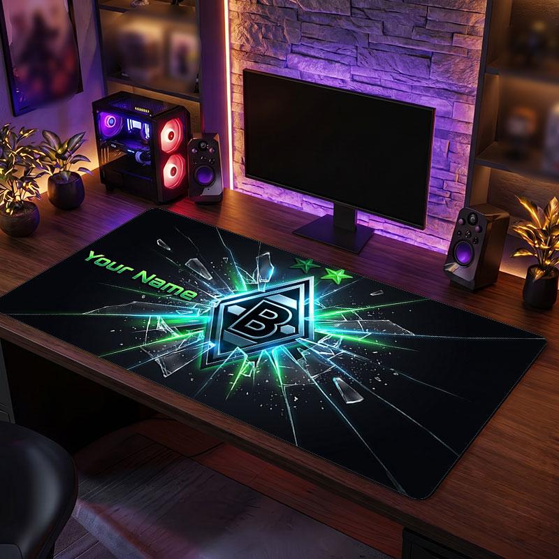 Tappetino per Mouse Grande Personalizzato Borussia Mönchengladbach, Stampa Testo Nome Personalizzato, Tappetino da Scrivania Antiscivolo con Logo Calcio, Regalo per Gamer