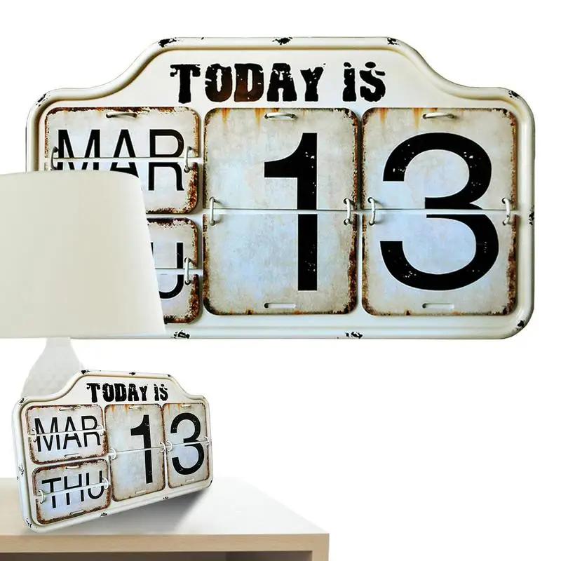 Perpetual Calendar Retro Antique Wall Calendar Easily Adjusted Perpetual Standing Calendar Home Decor Room Decoration bianco