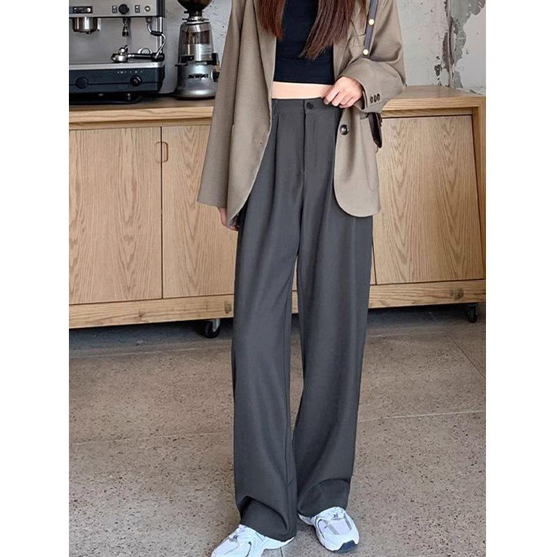 New Arrival Korean Niche Suit Pants for Spring and Autumn for Women, Draped Straight-leg Casual Pants Narrow Version Wide-leg Long Trousers