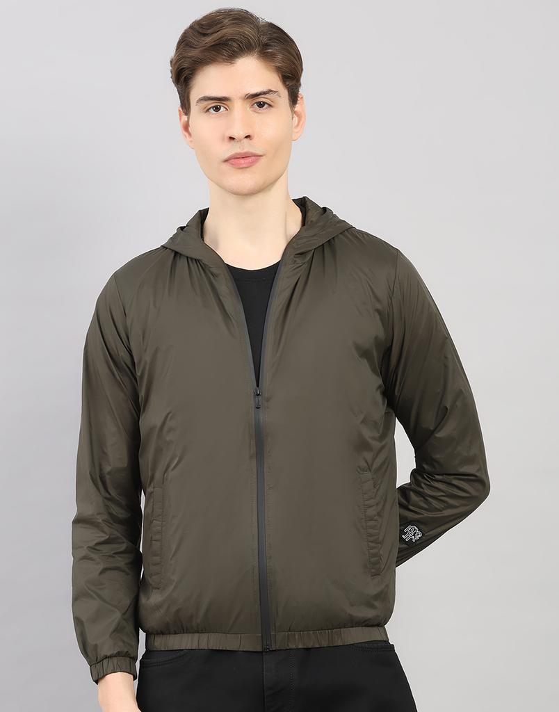Rock.It Men's Regular Fit Solid Hooded Full Sleeve Jacket