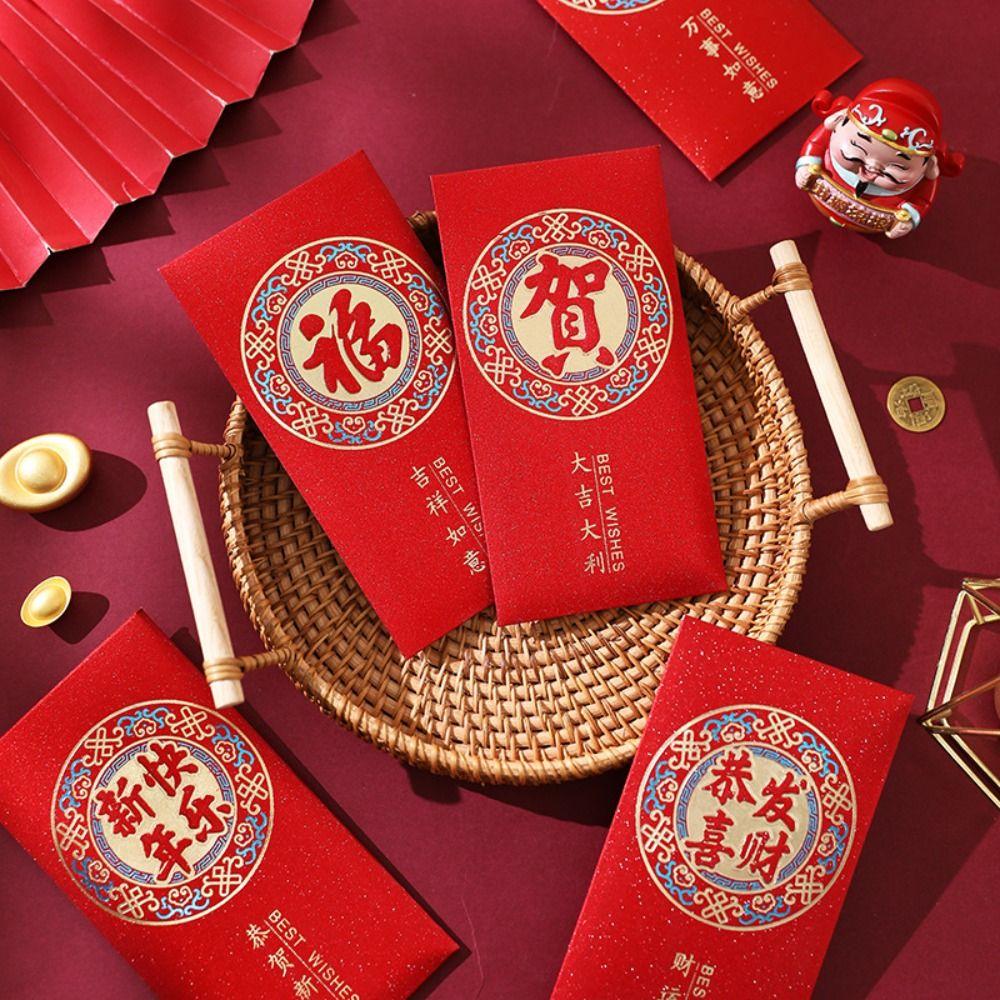 6PCS Chinese Style Luck Money Envelopes Red Pocket Money Pocket  Spring Festival